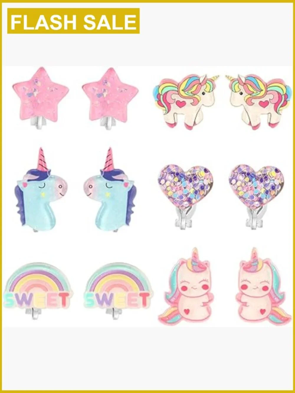 Clip On Earrings for Girls, Bling Rainbow Earrings for Party Favors